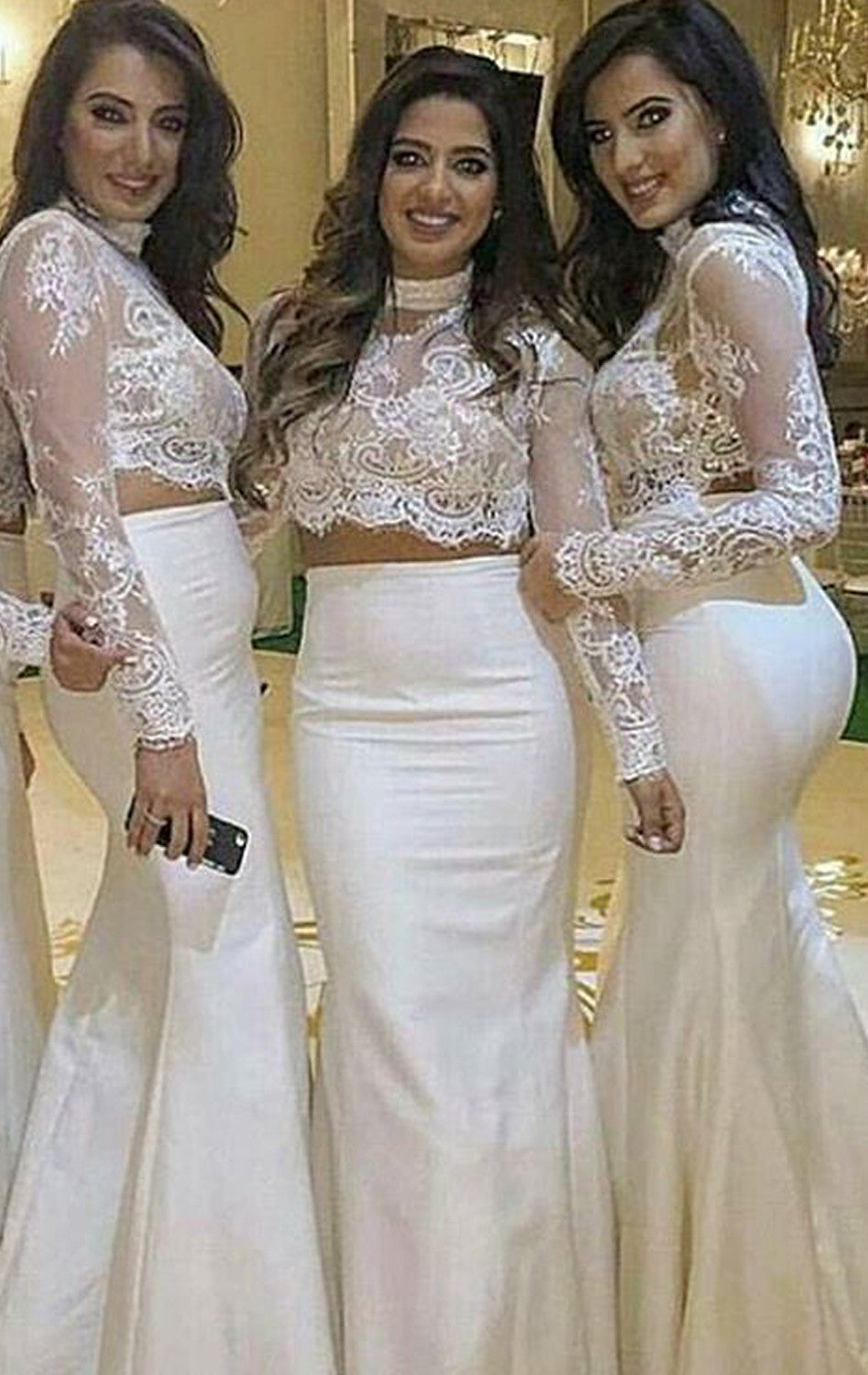 Vestido formal de encaje con mangas largas y sirena de dos piezas de MACloth