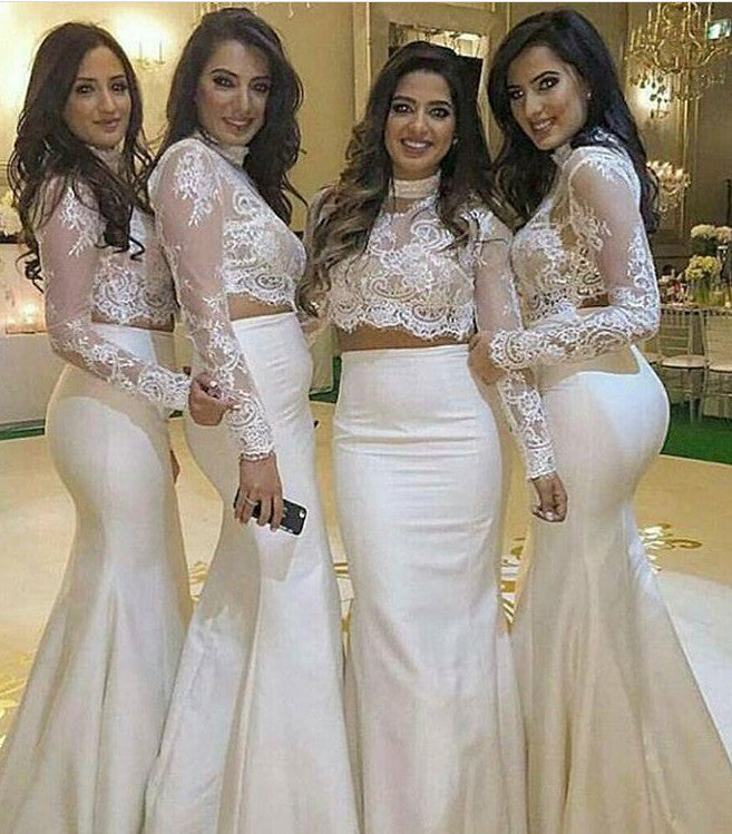 Vestido formal de encaje con mangas largas y sirena de dos piezas de MACloth