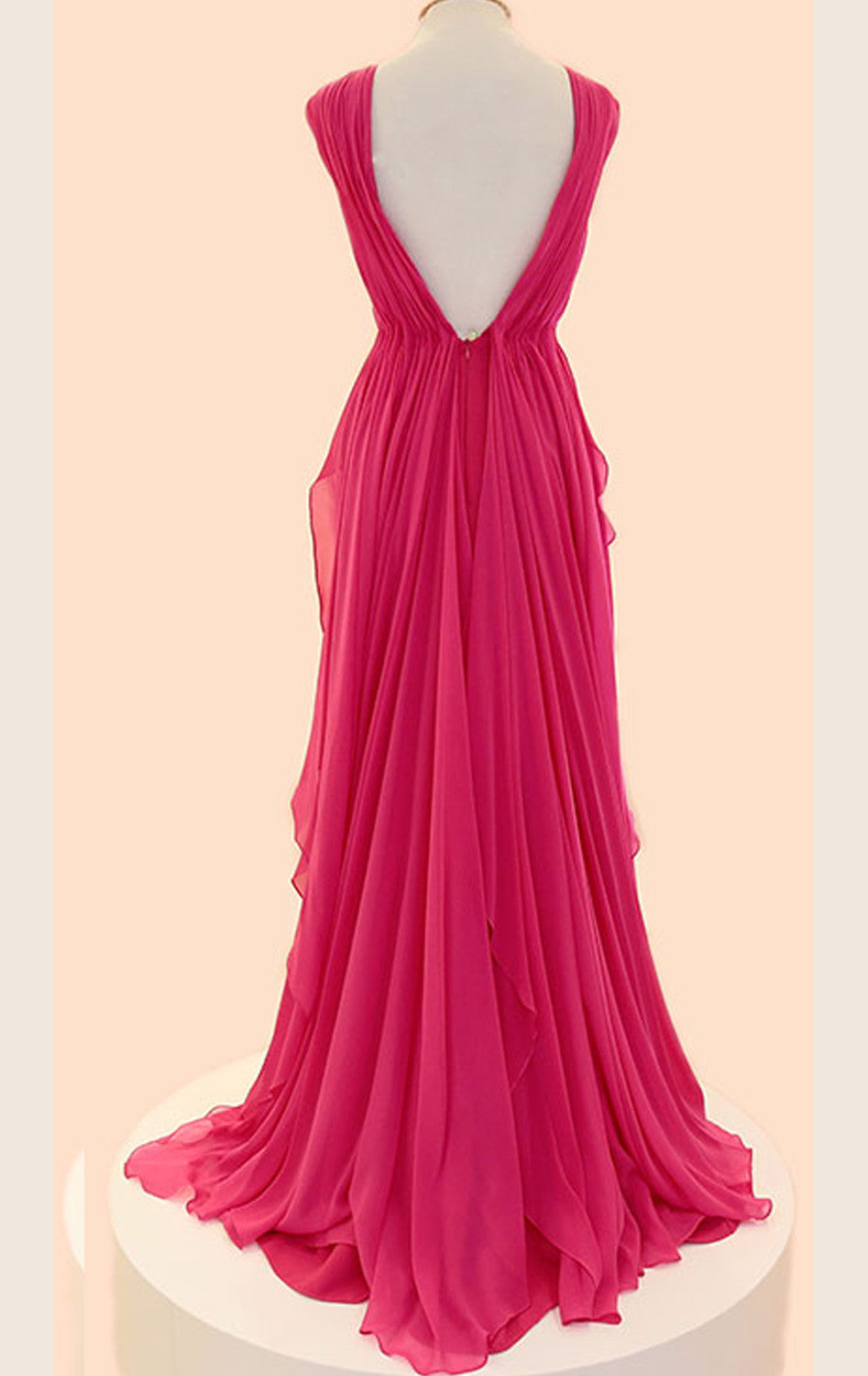 MACloth Meerjungfrau Träger V-Ausschnitt Chiffon Langes Ballkleid Fuchsia Abendkleid