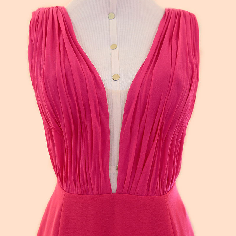 MACloth Meerjungfrau Träger V-Ausschnitt Chiffon Langes Ballkleid Fuchsia Abendkleid