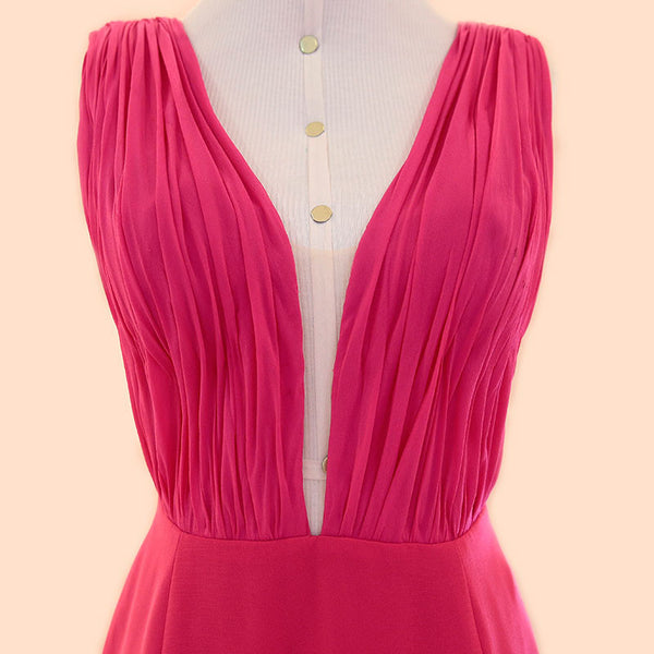 MACloth Mermaid Straps V Neck Chiffon Long Prom Dress Fuchsia Formal Gown