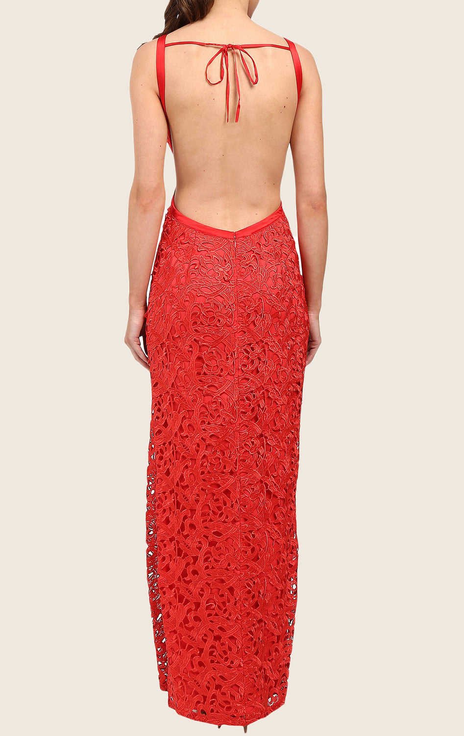 MACloth Neckholder-O-Ausschnitt, Spitze, Maxi-Ballkleid, Rot, formelles Partykleid