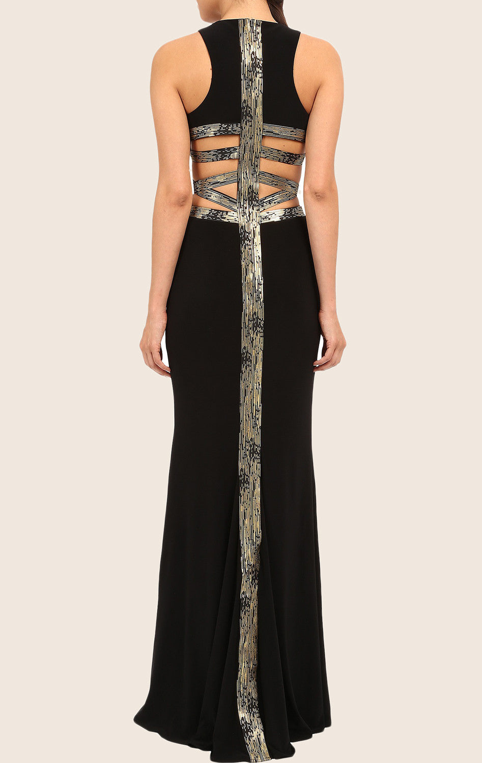 Vestido de fiesta largo de noche formal negro con tirantes de sirena y cuello redondo de MACloth