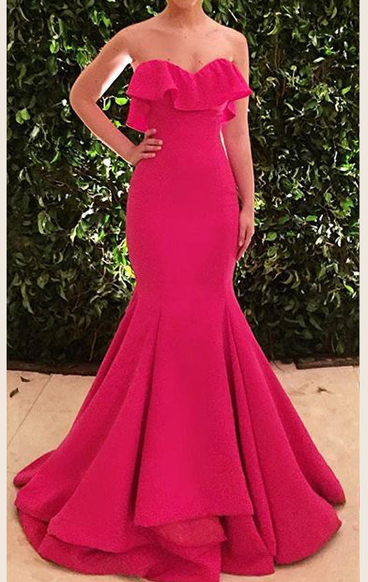 Vestido de fiesta largo sin tirantes de sirena MACloth, vestido de noche formal fucsia