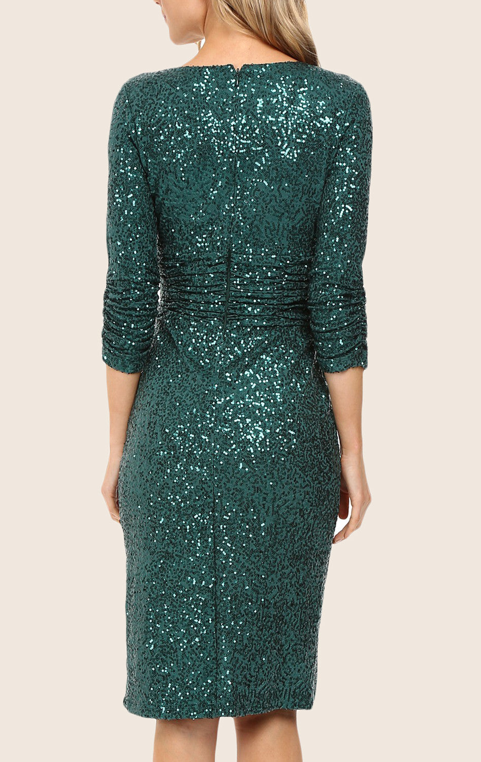 MACloth Half Sleeves V Neck Sequin Cocktail Dress Midi Party Formal Gown