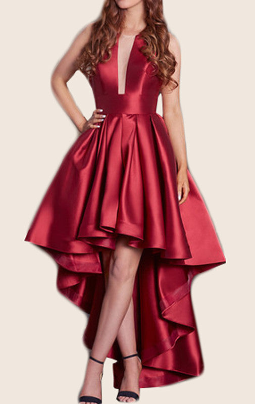 Macloth Straps V Neck High Low Prom Dress Red Formal Party Gown Red / Above Knee / US2 Macloth Straps V Neck High Low Prom Dress Red Formal Party Gown Red / Above Knee / US2