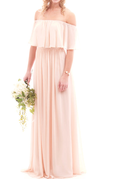 MACloth Off the Shoulder Chiffon Long Bridesmaid Dress