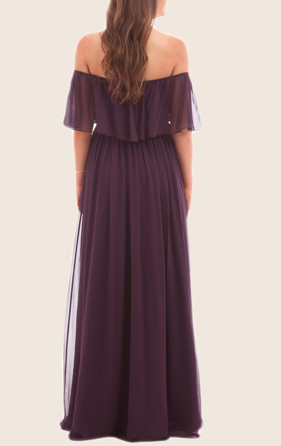 Vestido largo de gasa para dama de honor con hombros descubiertos de MACloth