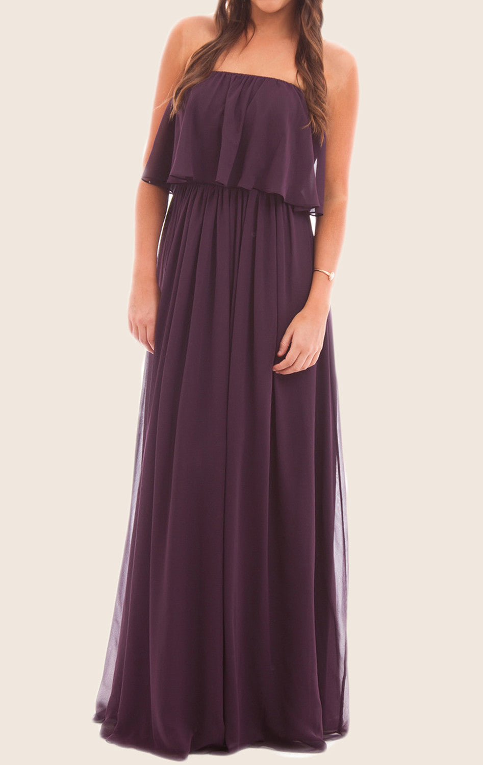 Vestido largo de gasa para dama de honor con hombros descubiertos de MACloth