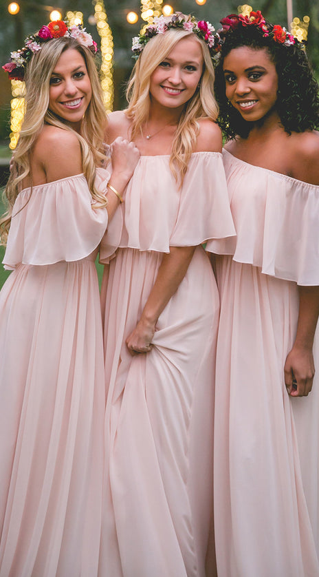 MACloth Off the Shoulder Chiffon Long Bridesmaid Dress