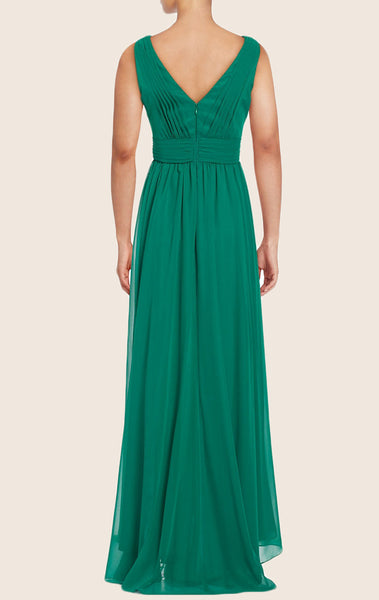 MACloth Straps V neck Chiffon Long Bridesmaid Dress Simple Prom Gown