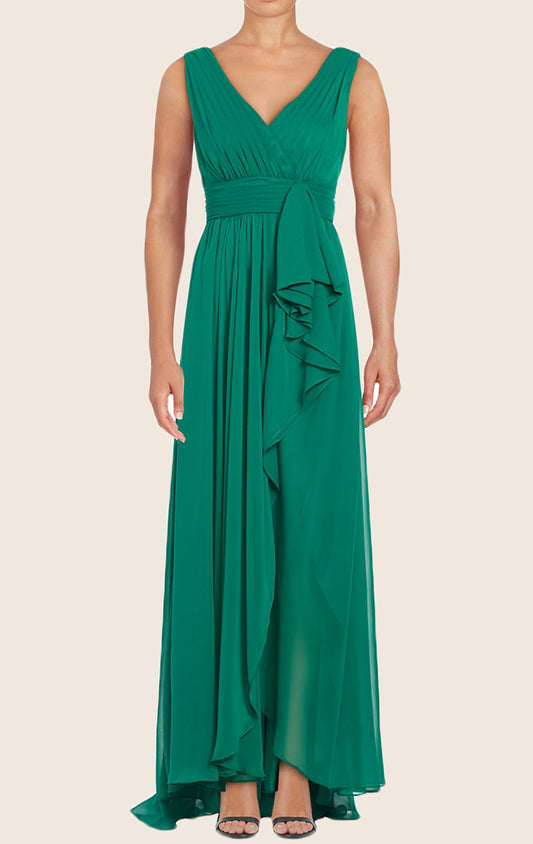 Vestido de dama de honor largo de gasa con escote en V y tirantes MACloth, vestido de fiesta sencillo