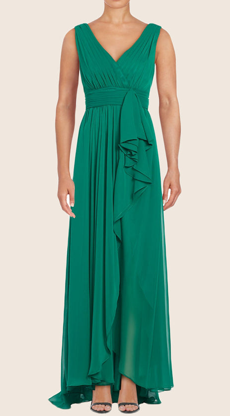 MACloth Straps V neck Chiffon Long Bridesmaid Dress Simple Prom Gown