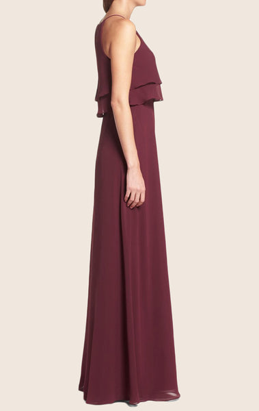 MACloth Straps O Neck Chiffon Tiered Long Bridesmaid Dress Formal Gown