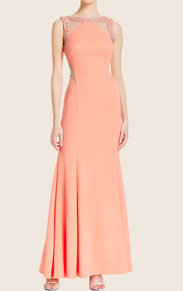 MACloth Sheath Jersey Long Prom Dress Peach Formal Gown
