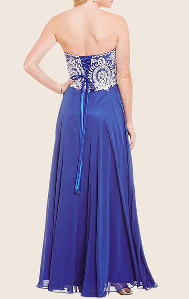 MACloth Strapless Sweetheart Long Prom Dress Royal Blue Formal Gown