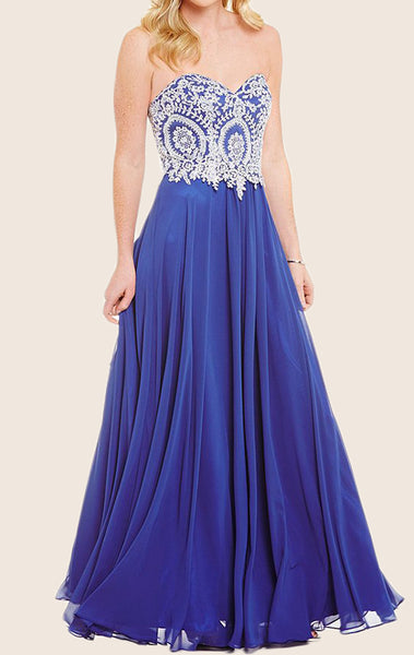 MACloth Strapless Sweetheart Long Prom Dress Royal Blue Formal Gown
