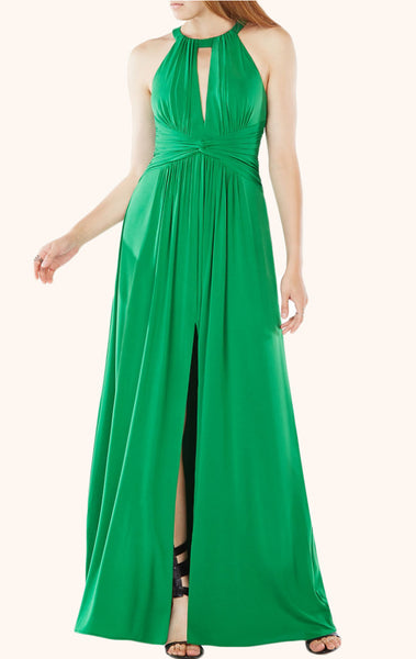 MACloth Halter O Neck Chiffon Long Prom Dress Green Formal Party Gown