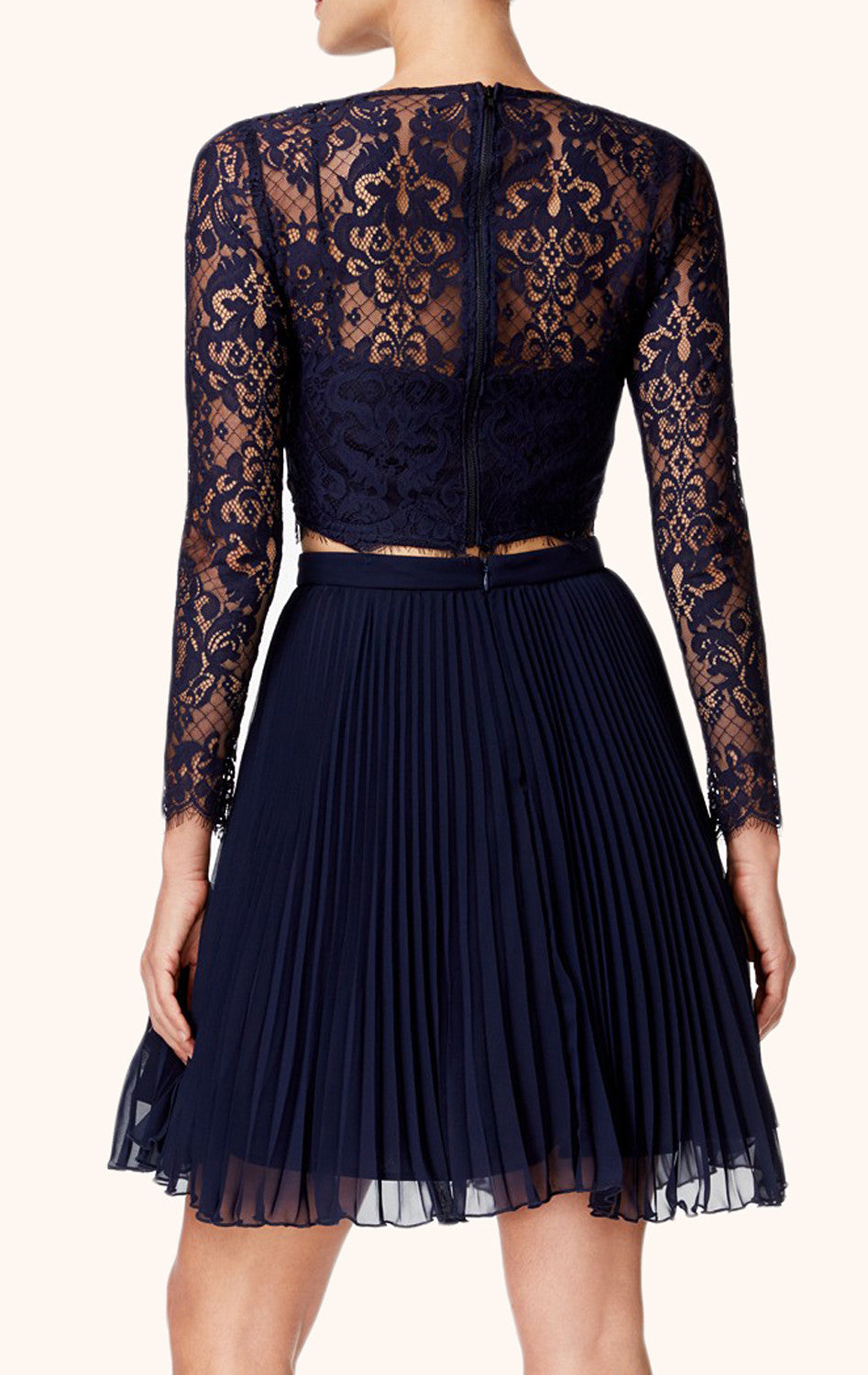 MACloth Long Sleeves Two Piece Lace Cocktail Dress Dark Navy Short For MACloth Long Sleeves Two Piece Lace Cocktail Dress Dark Navy Short For