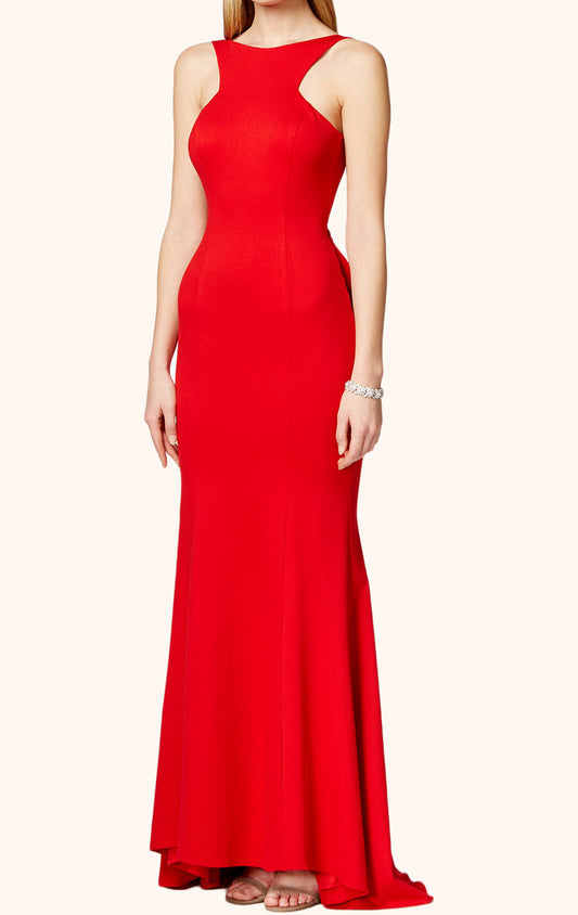 Vestido de fiesta largo de jersey con cuello halter y escote redondo de MACloth, vestido formal rojo