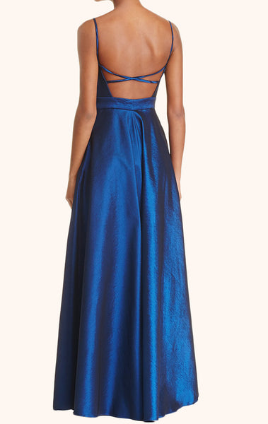 MACloth Spaghetti Straps V neck Long Prom Dress Royal Blue Formal Dress