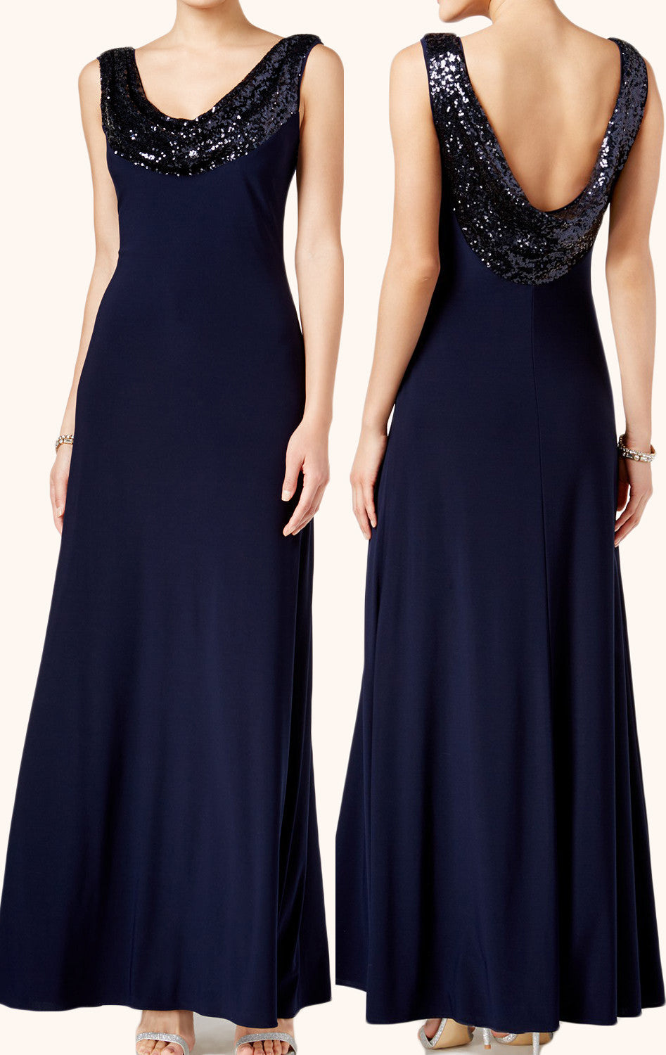 Vestido de noche formal de jersey con lentejuelas y cuello vuelto con tirantes MACloth