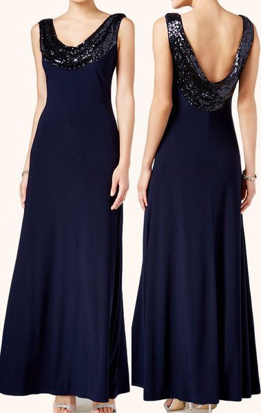 MACloth Straps Cowl Neck Sequin Jersey Formal Evening Gown