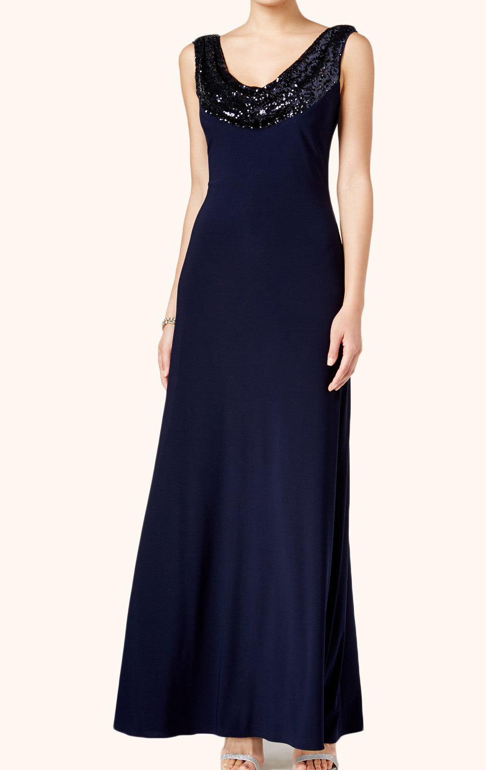 Vestido de noche formal de jersey con lentejuelas y cuello vuelto con tirantes MACloth