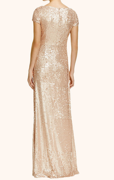 MACloth Cap Sleeves Sequin Evening Formal Gown Long Bridesmaid Dress