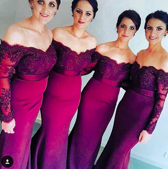 Vestido de fiesta de jersey de encaje con mangas largas y sirena de MACloth, vestido formal morado