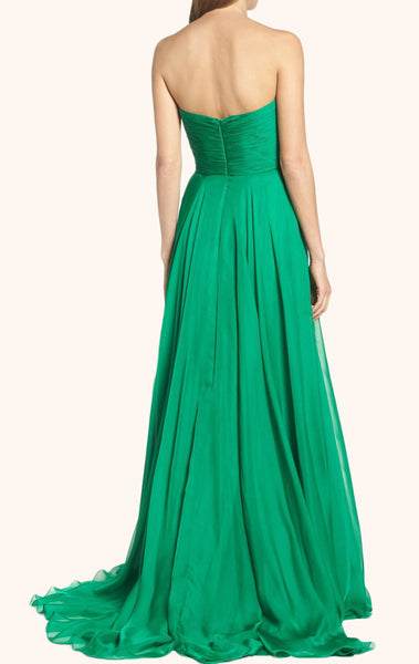 MACloth Strapless Sweetheart Chiffon Long Prom Dress Green Formal Gown