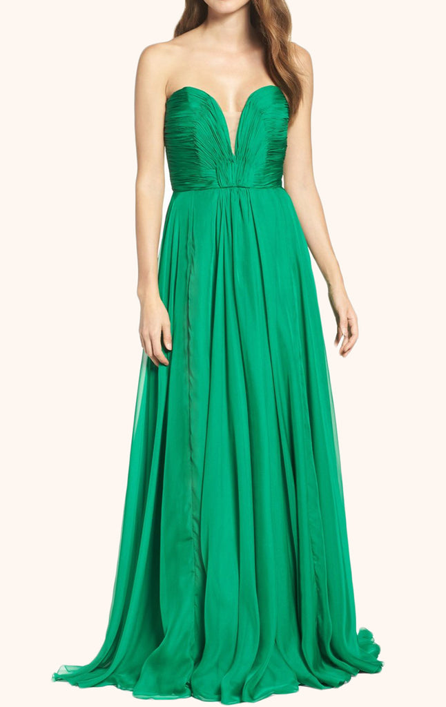 MACloth Strapless Sweetheart Chiffon Long Prom Dress Green Formal Gown