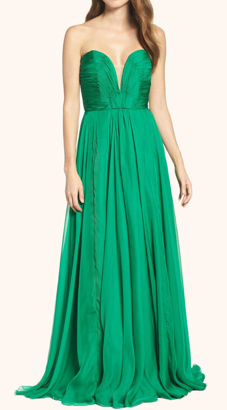 MACloth Strapless Sweetheart Chiffon Long Prom Dress Green Formal Gown