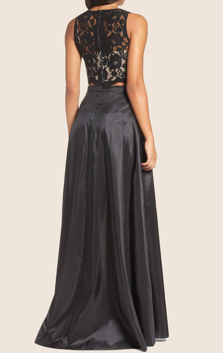 MACloth Two Piece Lace Taffeta Prom Dress Black Formal Gown US18W / Black MACloth Two Piece Lace Taffeta Prom Dress Black Formal Gown US18W / Black