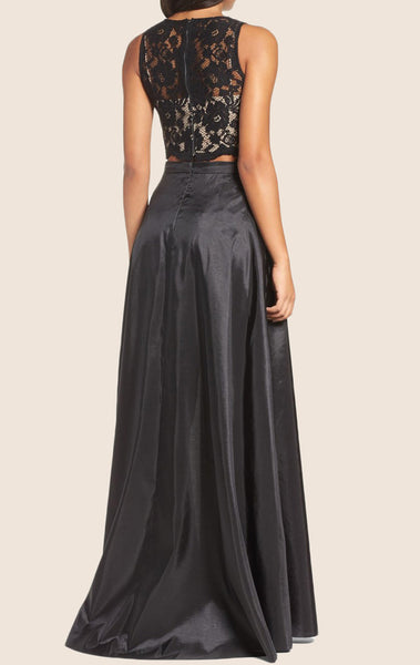 MACloth Two Piece Lace Taffeta Prom Dress Black Formal Gown