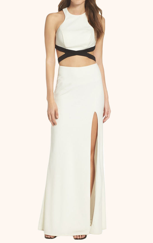 Vestido de fiesta largo sexy de jersey de dos piezas MACloth, vestido formal color marfil