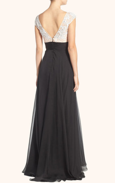 MACloth Straps V Neck Lace Chiffon Evening Gown Black Mother of the Brides Dress