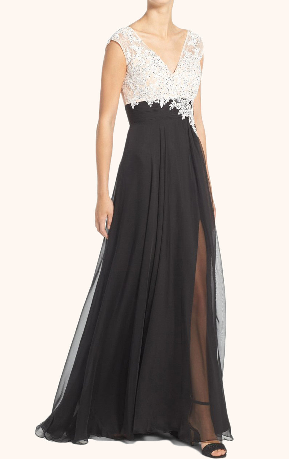 MACloth Straps V Neck Lace Chiffon Evening Gown Black Mother of the Brides Dress