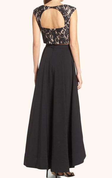 MACloth Two Piece Black High Low Prom Gown Cocktail Party Dress