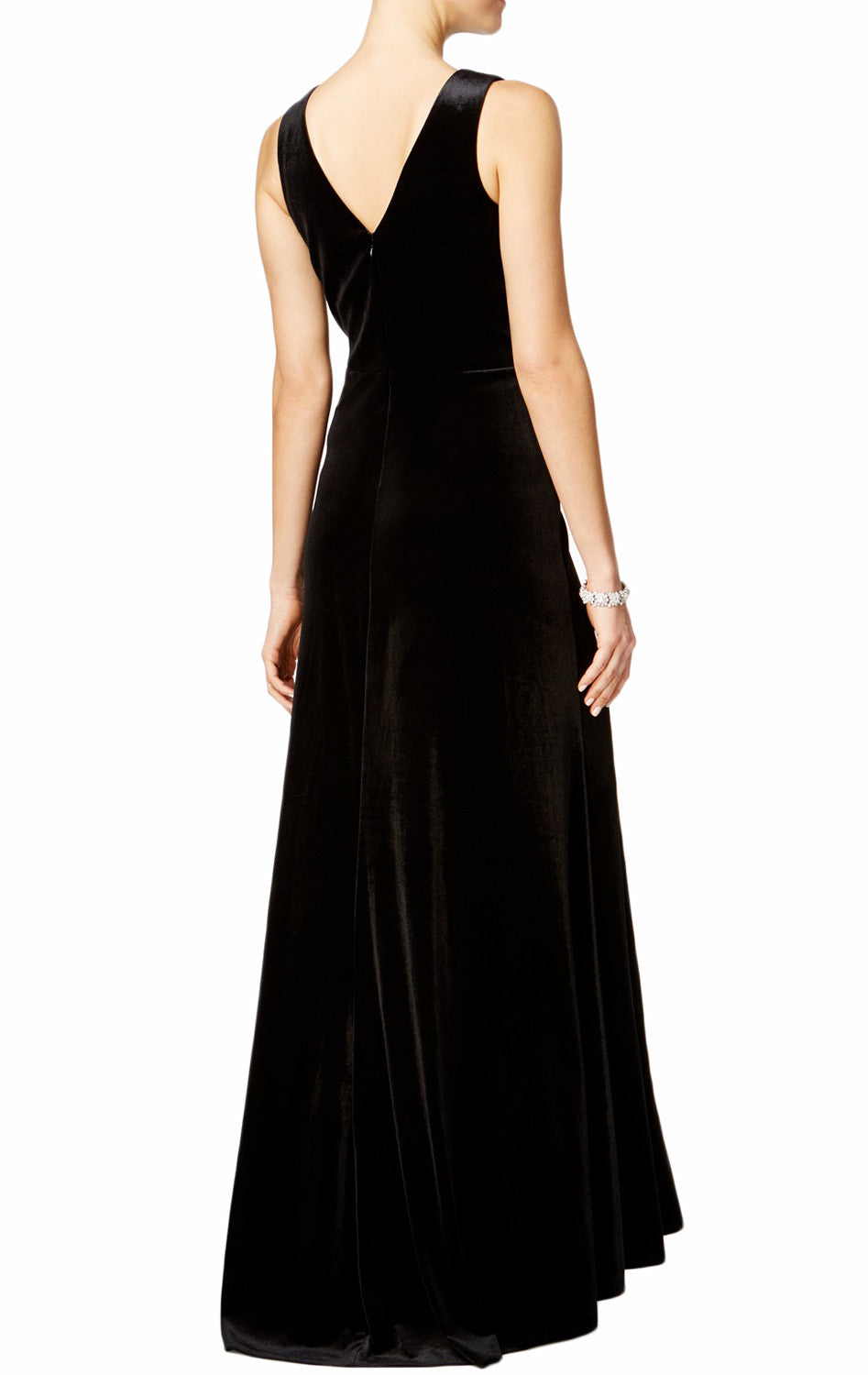 MACloth Straps V Neck Velvet Evening Gown Black Mother of the Brides Dress