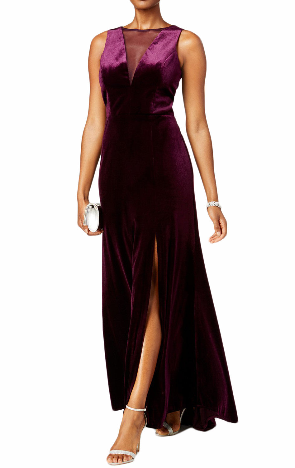 MACloth Straps V Neck Velvet Evening Gown Black Mother of the Brides Dress