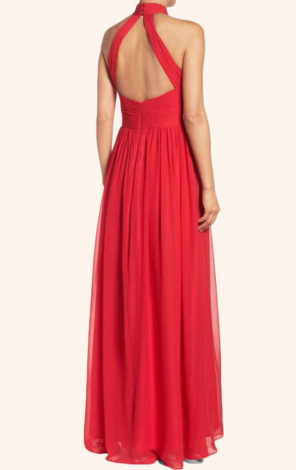 MACloth Neckholder Stehkragen Chiffon Langes Ballkleid Rotes Abendkleid