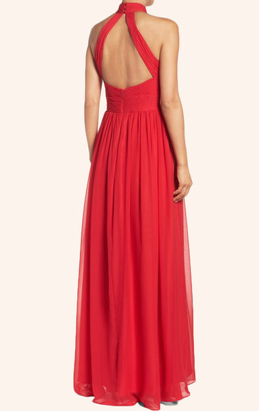 MACloth Halter High Neck Chiffon Long Prom Dress Red Formal Gown