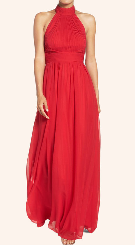 MACloth Halter High Neck Chiffon Long Prom Dress Red Formal Gown