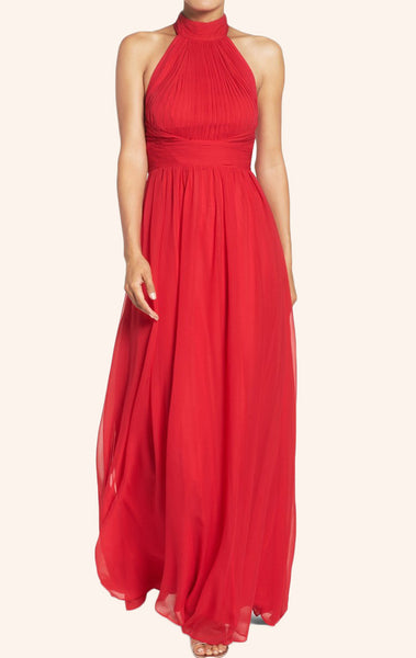 MACloth Halter High Neck Chiffon Long Prom Dress Red Formal Gown