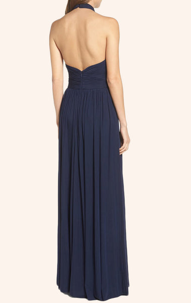 MACloth Halter Chiffon Long Prom Dress Dark Navy Formal Gown