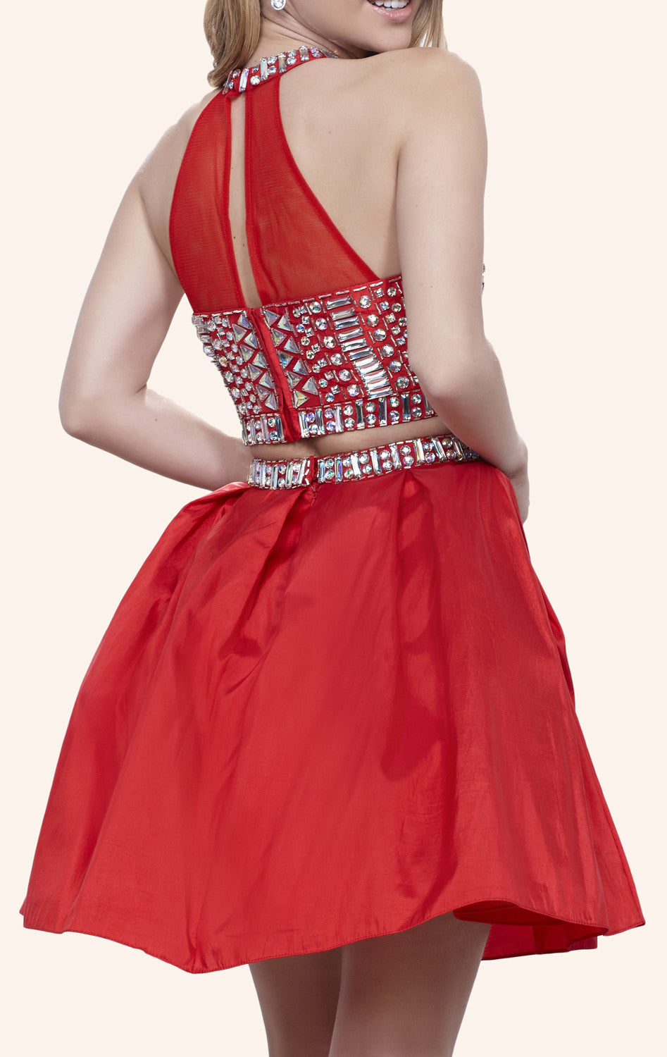 Vestido mini de tafetán con cristales y cuello alto de dos piezas de MACloth para fiesta de graduación y regreso a casa