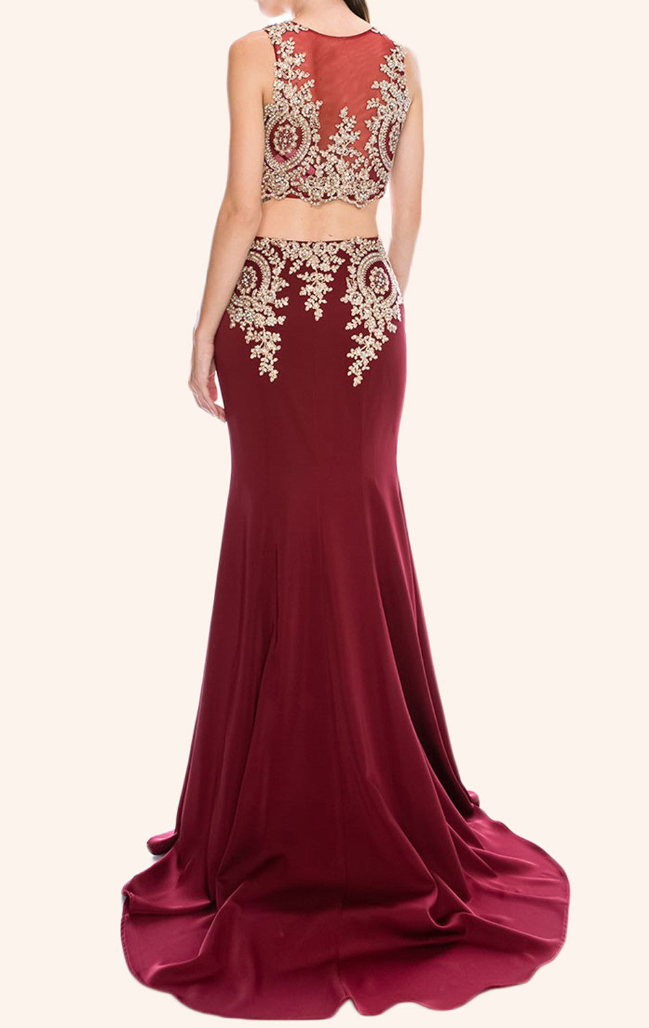 MACloth Two Piece Mermaid Lace Jersey Long Prom Dress Formal Gown MACloth Two Piece Mermaid Lace Jersey Long Prom Dress Formal Gown