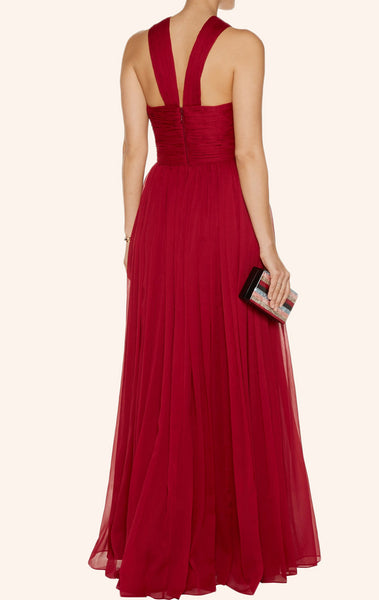 MACloth Halter Chiffon Long Simple Prom Dress Burgundy Formal Gown