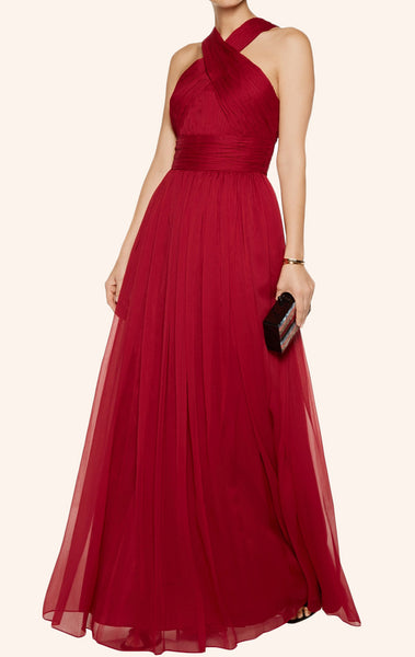 MACloth Halter Chiffon Long Simple Prom Dress Burgundy Formal Gown